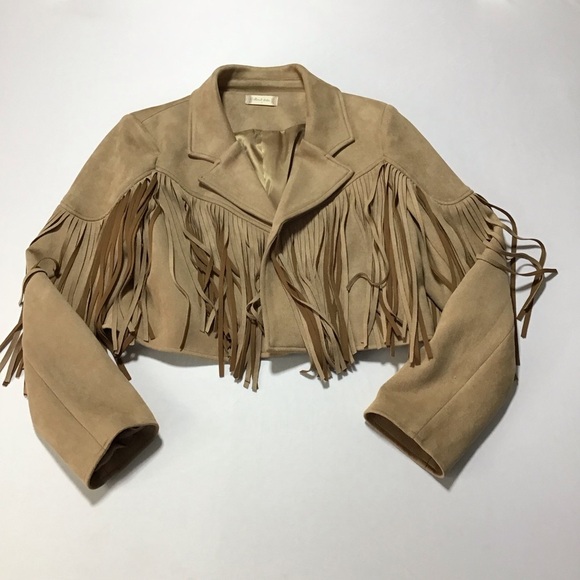 Altar'd State Camel Fringe Faux Suede Cropped Blazer - Picture 4 of 9